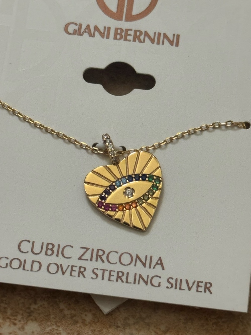 NWT Giani Bernini 18K Gold Over Sterling Silver Rainbow CZ Evil Eye Necklace